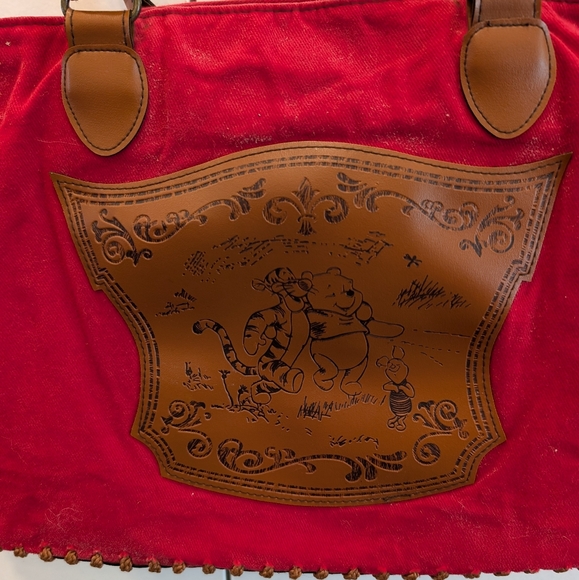VINTAGE Disney Pooh and Tigger red canvas shoulder bag tote bag - Picture 2 of 14